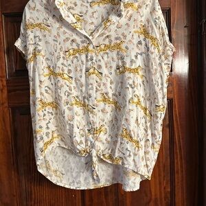 Jane and Delancey Leopard Print Button-Down Shirt - White and Yellow